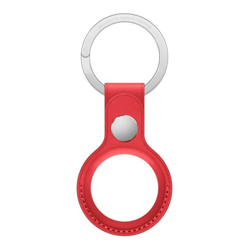 Red Leather AirTag Keychain